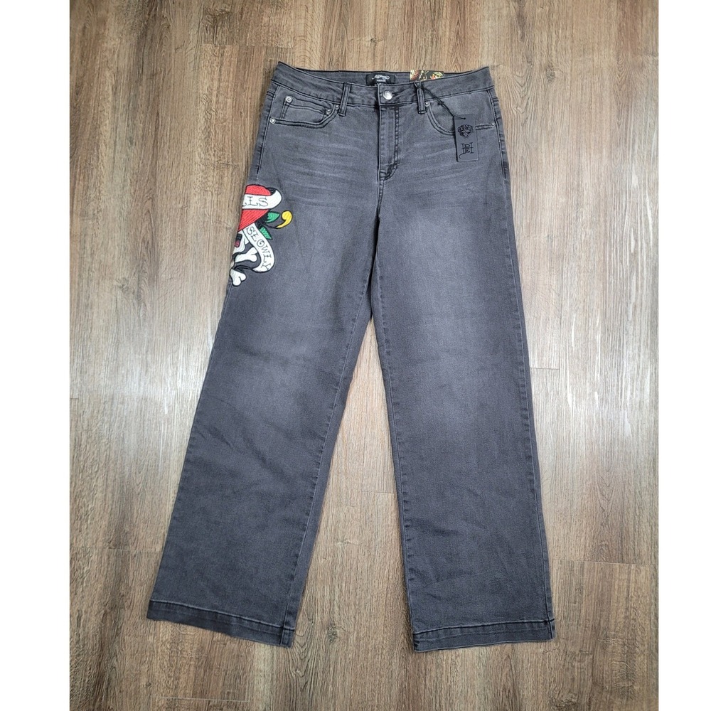 Ed Hardy Love Kills Slowly Jeans Womens 30 Wide Leg Baggy Y2K Skull Heart NWT